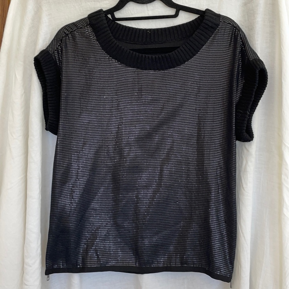 Black sequin and zipper top